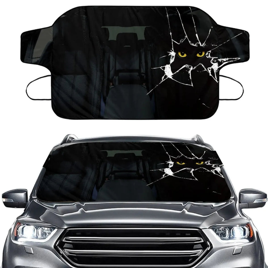 Car front gear sunshade made of aluminium film and polyester fabric with installation lanyard