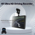 Black 7-inch wireless CarPlay projection camera and dash cam with wide-angle lens on car dashboard