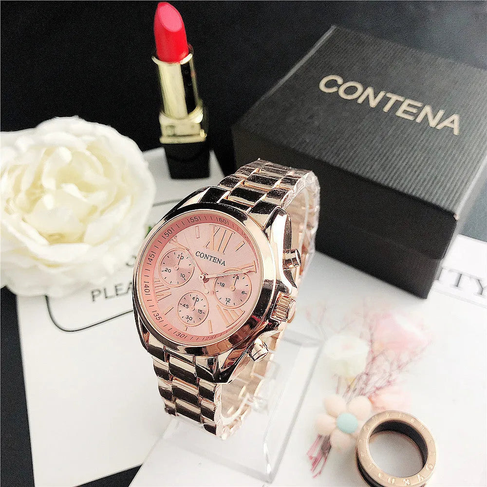 Women's fashion watch with mesh strap and quartz movement in silver rose gold colour