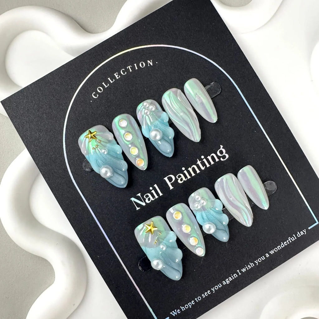 HAILANG blue plastic artificial nail tips set with multiple sizes for women summer fashion