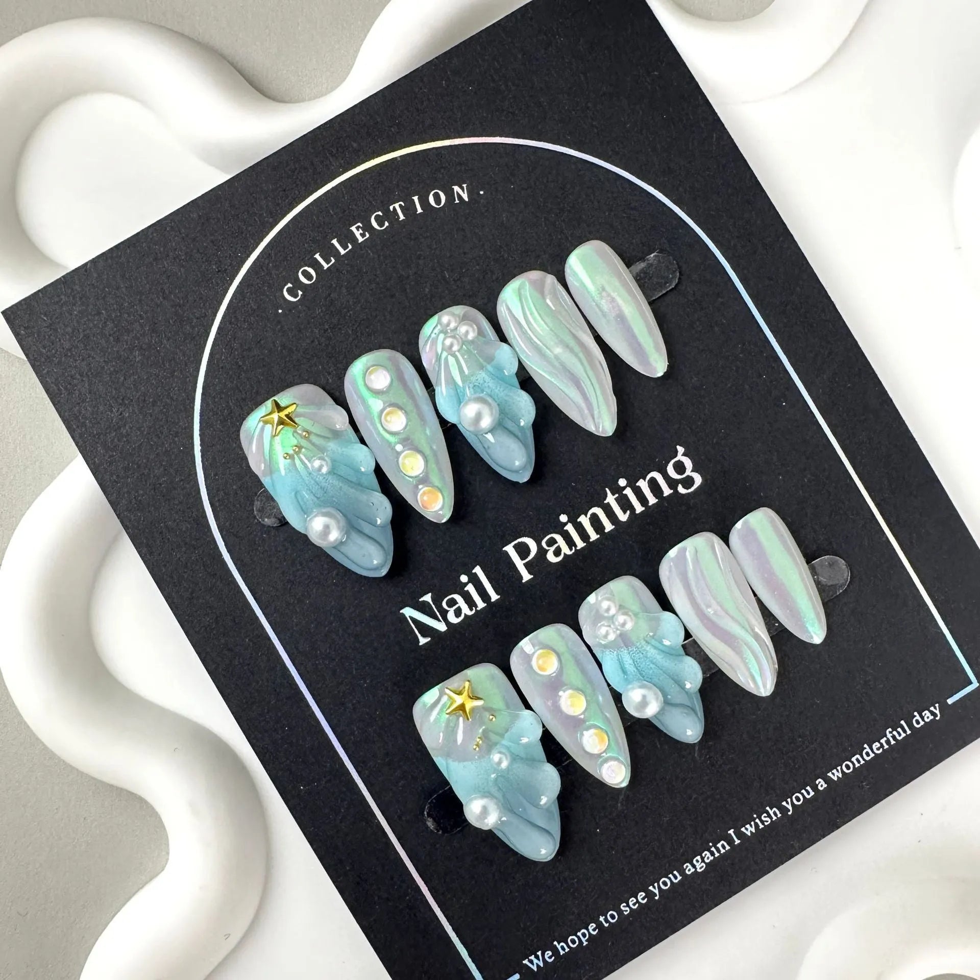 HAILANG blue plastic artificial nail tips set with multiple sizes for women summer fashion
