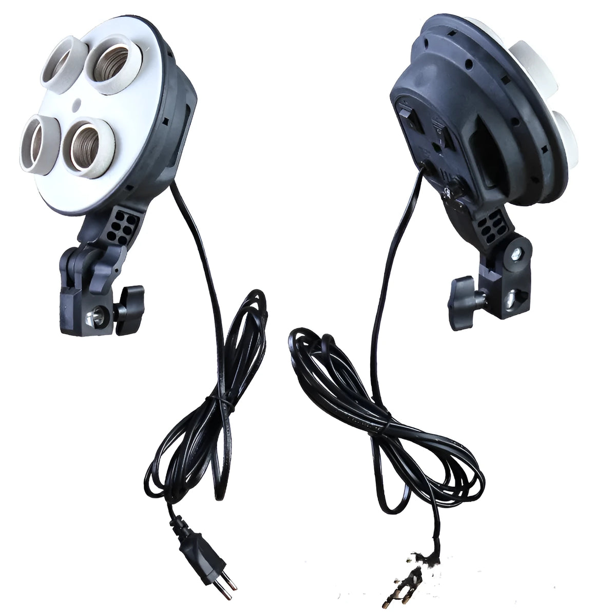 Black ceramic quadruple lamp holder for studio photography with four bulb sockets