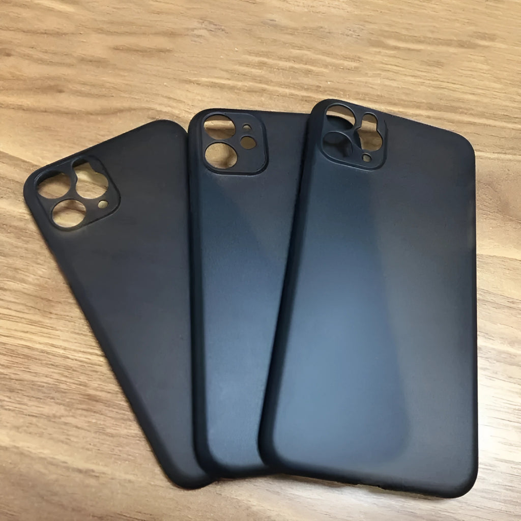 Ultra-thin frosted PP phone case for iPhone in black and white with solid colour back cover