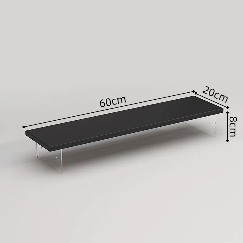 Acrylic leg computer riser desk storage rack in black with wood board, simple modern style