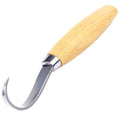 Spoon carving knife with stainless steel blade and wood handle for wood carving.
