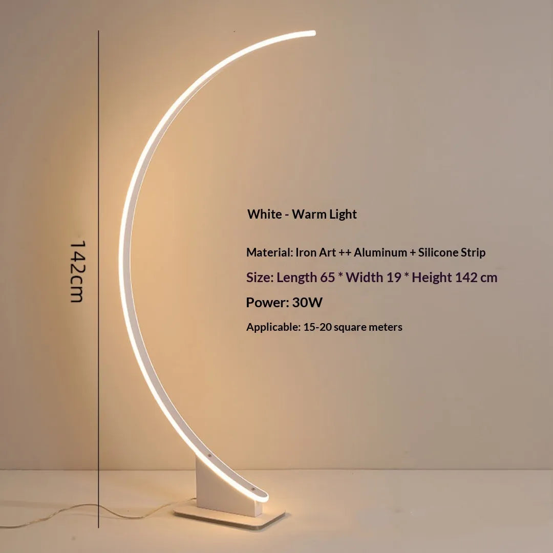 Nordic Creative Simple Curved Line Floor Lamp with silicone shade and aluminium alloy body in White