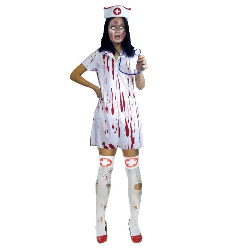 White full-length polyester adult masquerade costume for Halloween parties