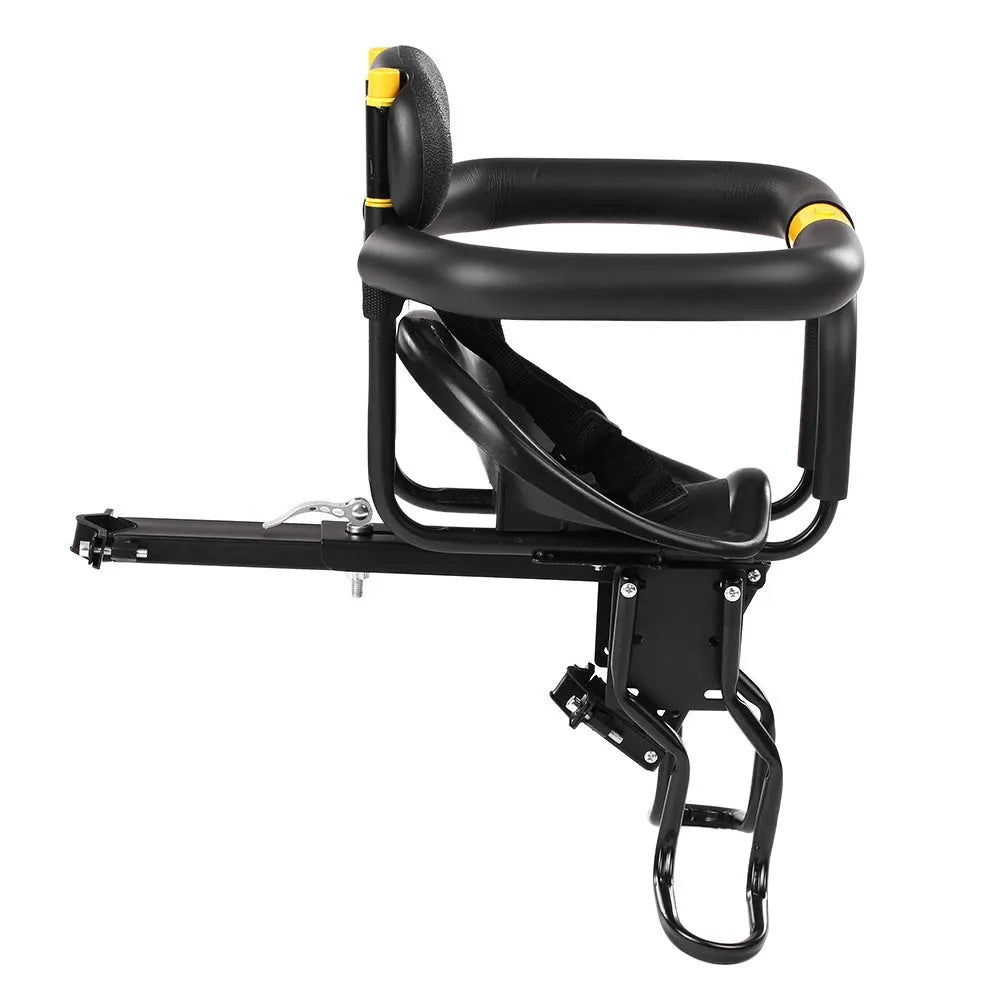Front mounted steel bicycle child seat for mountain sports bikes in black and white colour options