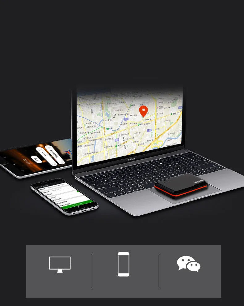 Black automotive GPS locator with ABS casing, 78x41x12mm, for electric vehicle tracking