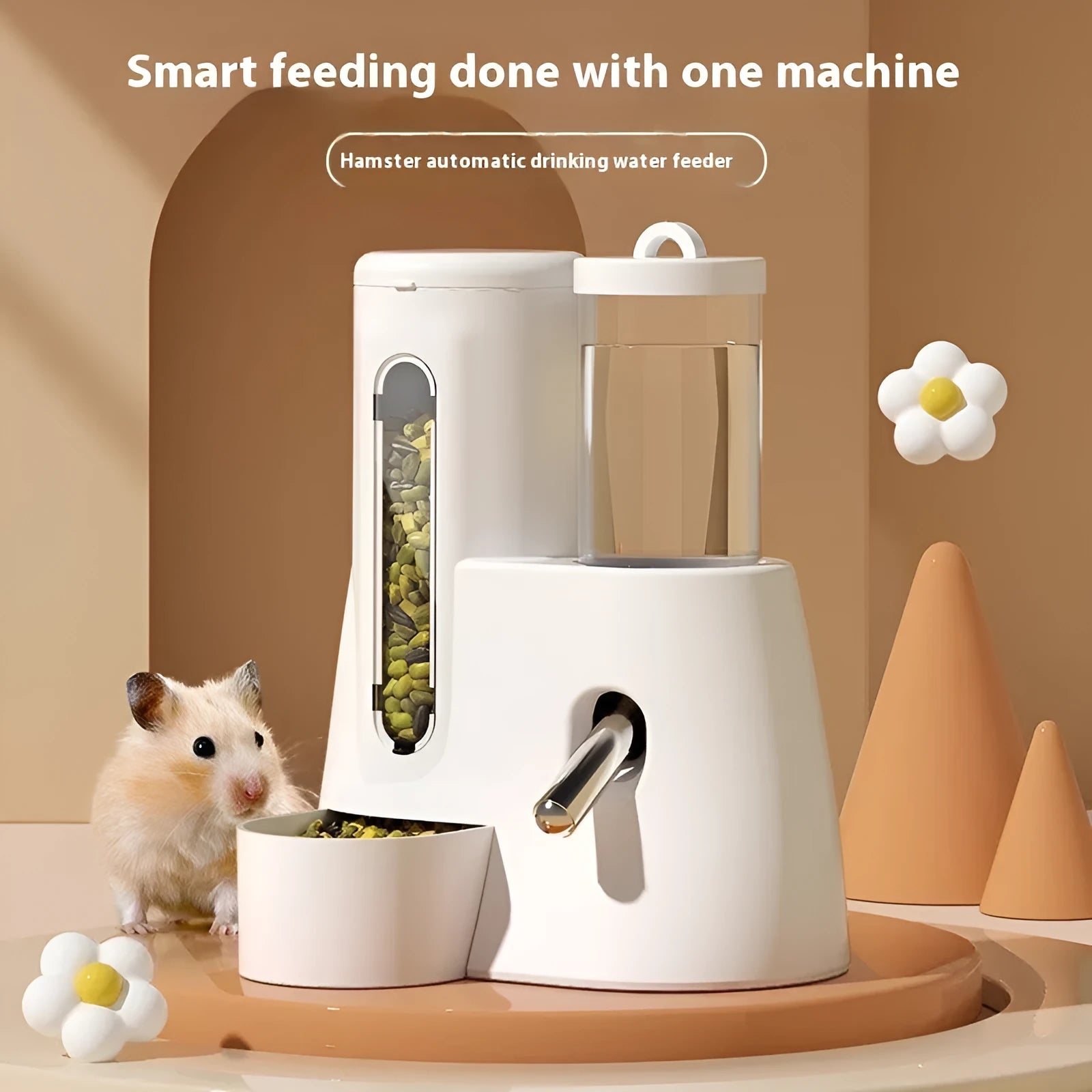Pink automatic hamster water bottle and food basin set for cage mounting