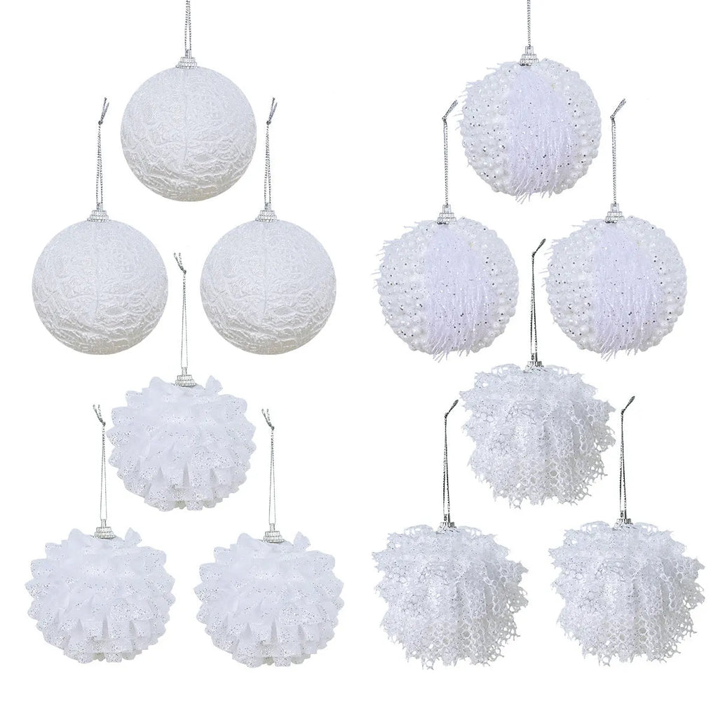 Lace glitter foam Christmas ball decorative pendant ornament in XM0171S colour on plastic base