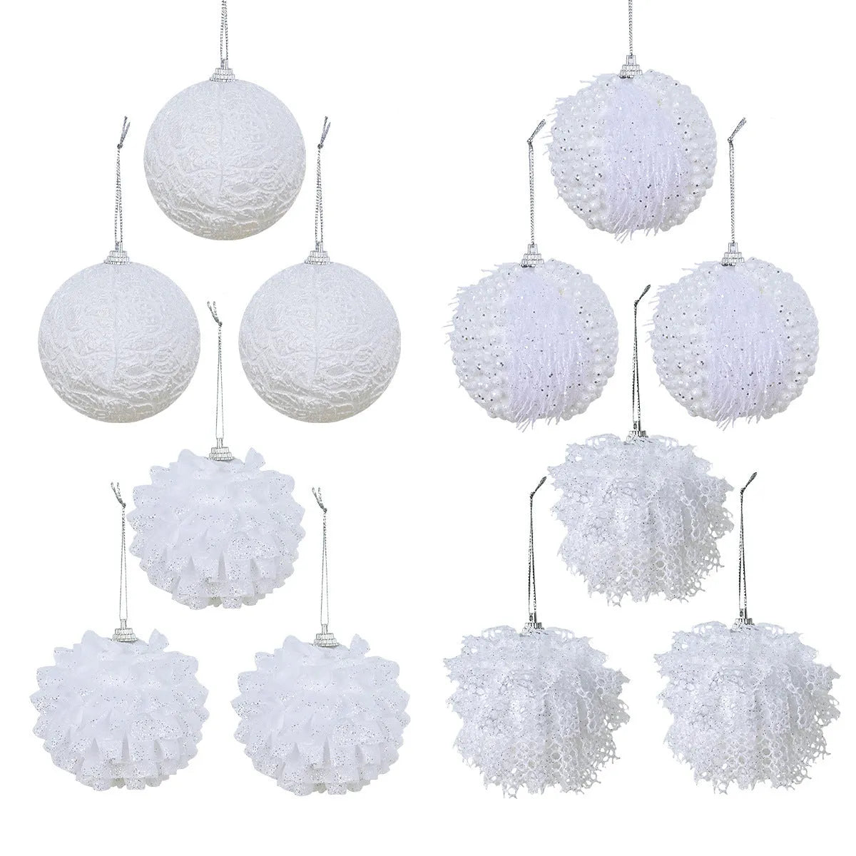 Lace glitter foam Christmas ball decorative pendant ornament in XM0171S colour on plastic base