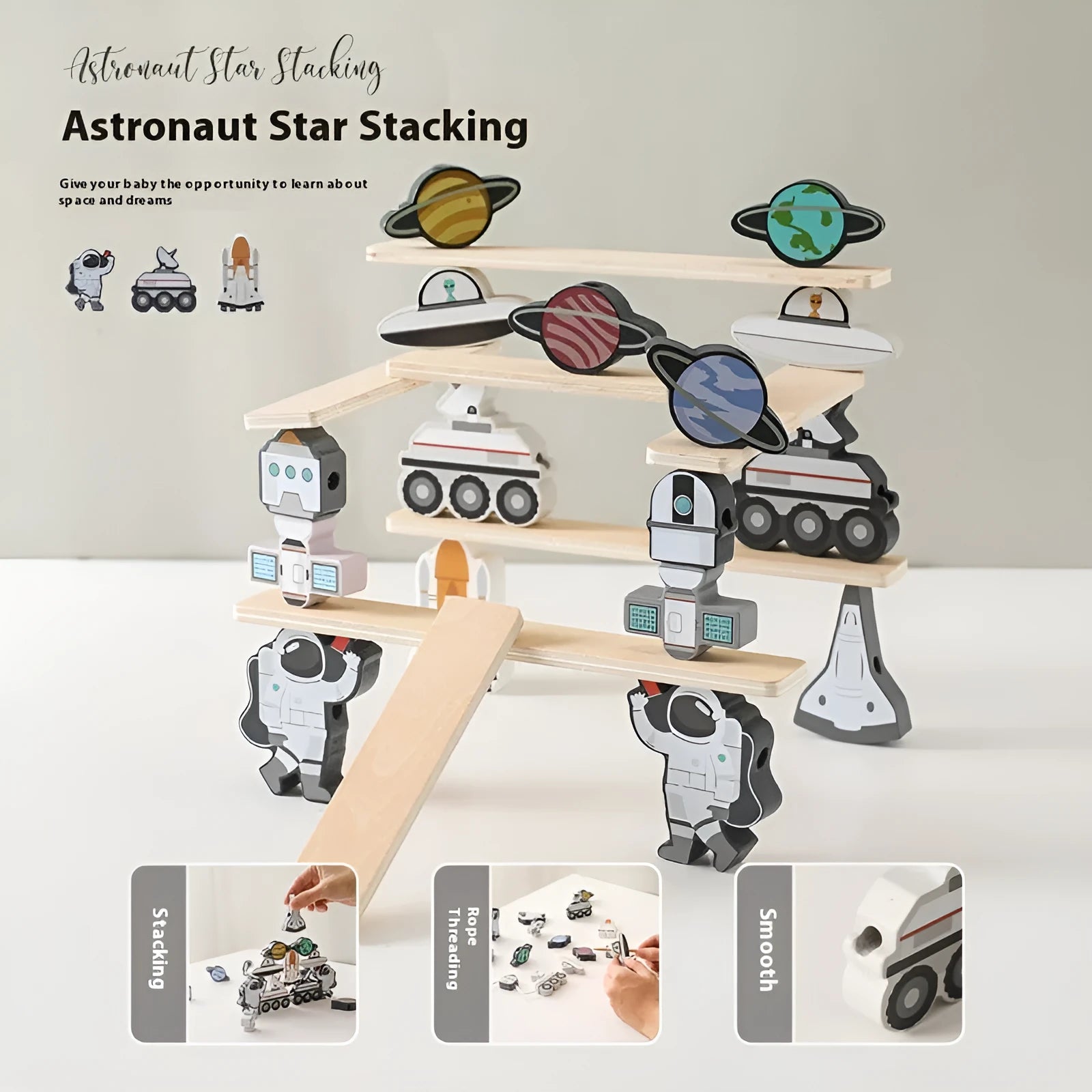 Wooden stacking building blocks toy in Astronaut Starry Sky colour for children aged 4-6