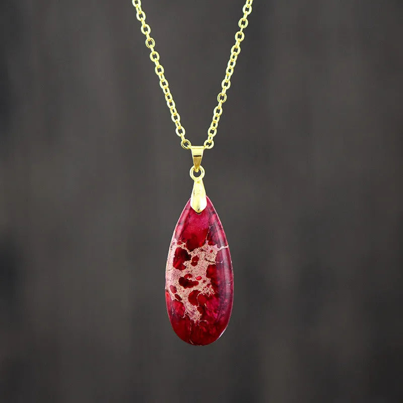 Emperor Stone genuine jade drop pendant on a thin gold-plated chain, showing four colour finish options.