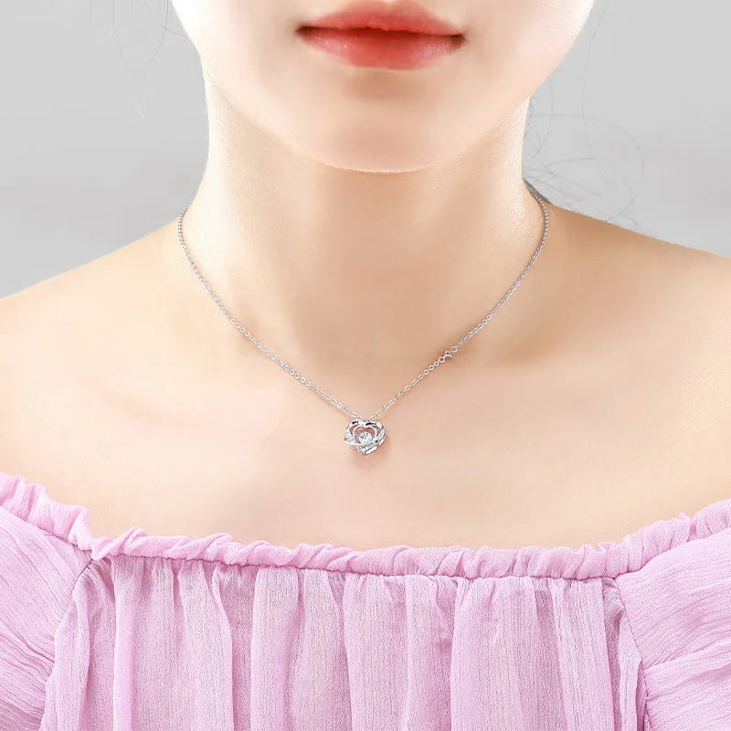 S925 sterling silver heart necklace with O chain, rose finish, on display