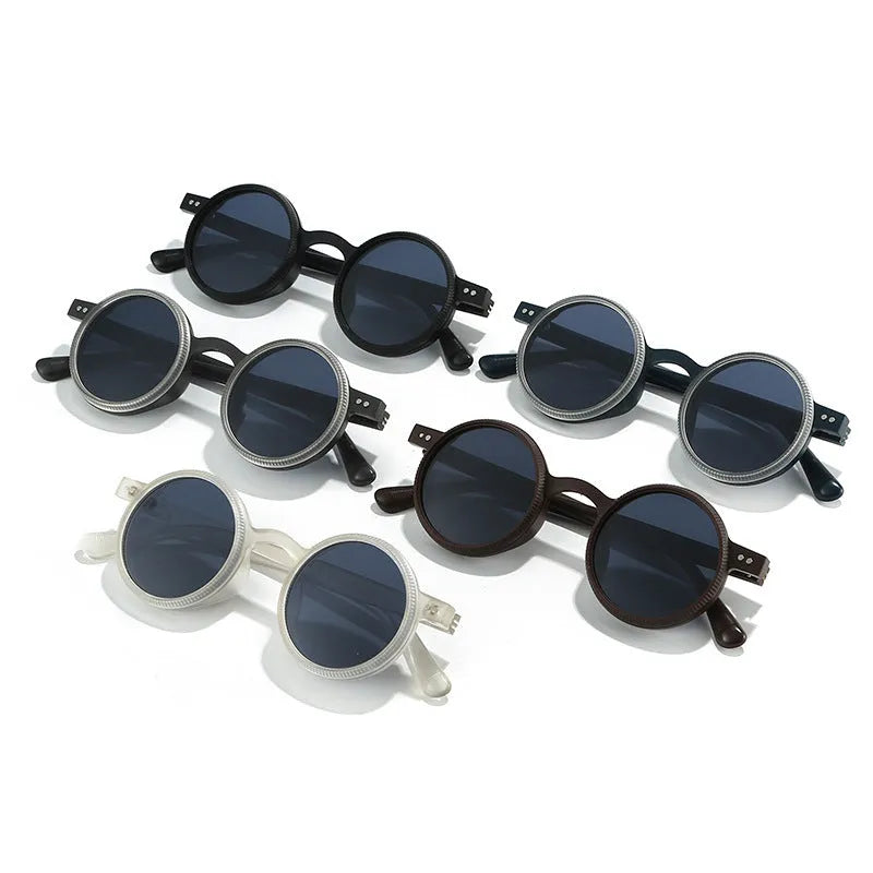 Men's adjustable zoom polarized round frame sunglasses in black for driving and fishing retro style
