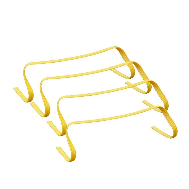 MAI CCA yellow U-shaped children's sports training hurdle on grass showing three height settings