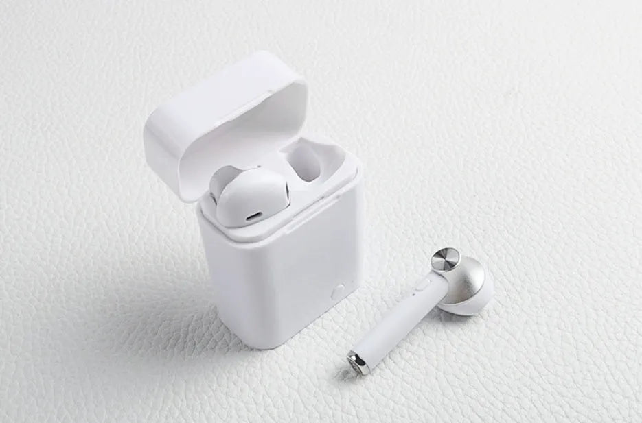 Wireless sports Bluetooth earbuds showing multiple colour options with 10-metre range