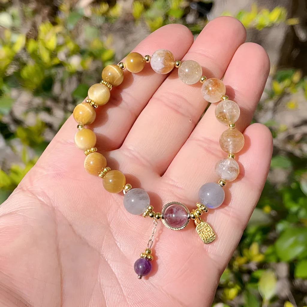 Yellow tower crystal bracelet for women, Korean style, manual processing, single piece
