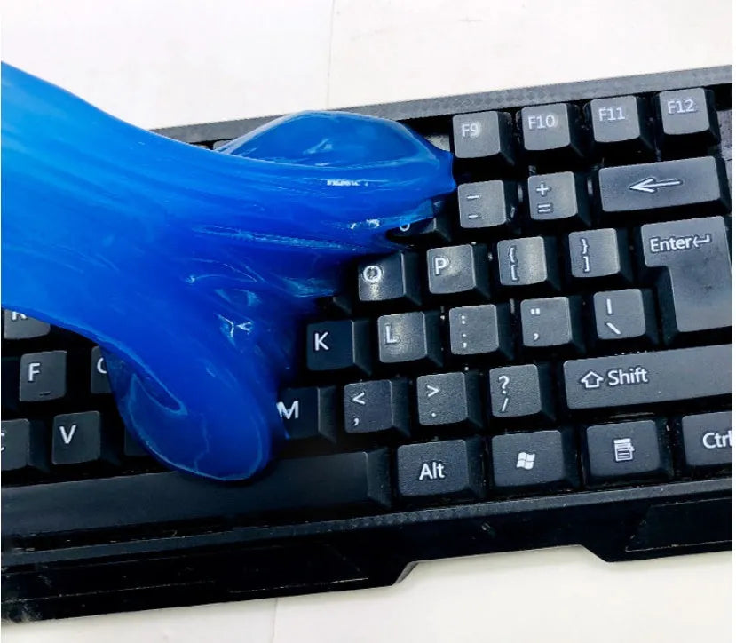 Non-toxic reusable cleaning gel slime for keyboards and car interior dust removal in blue colour