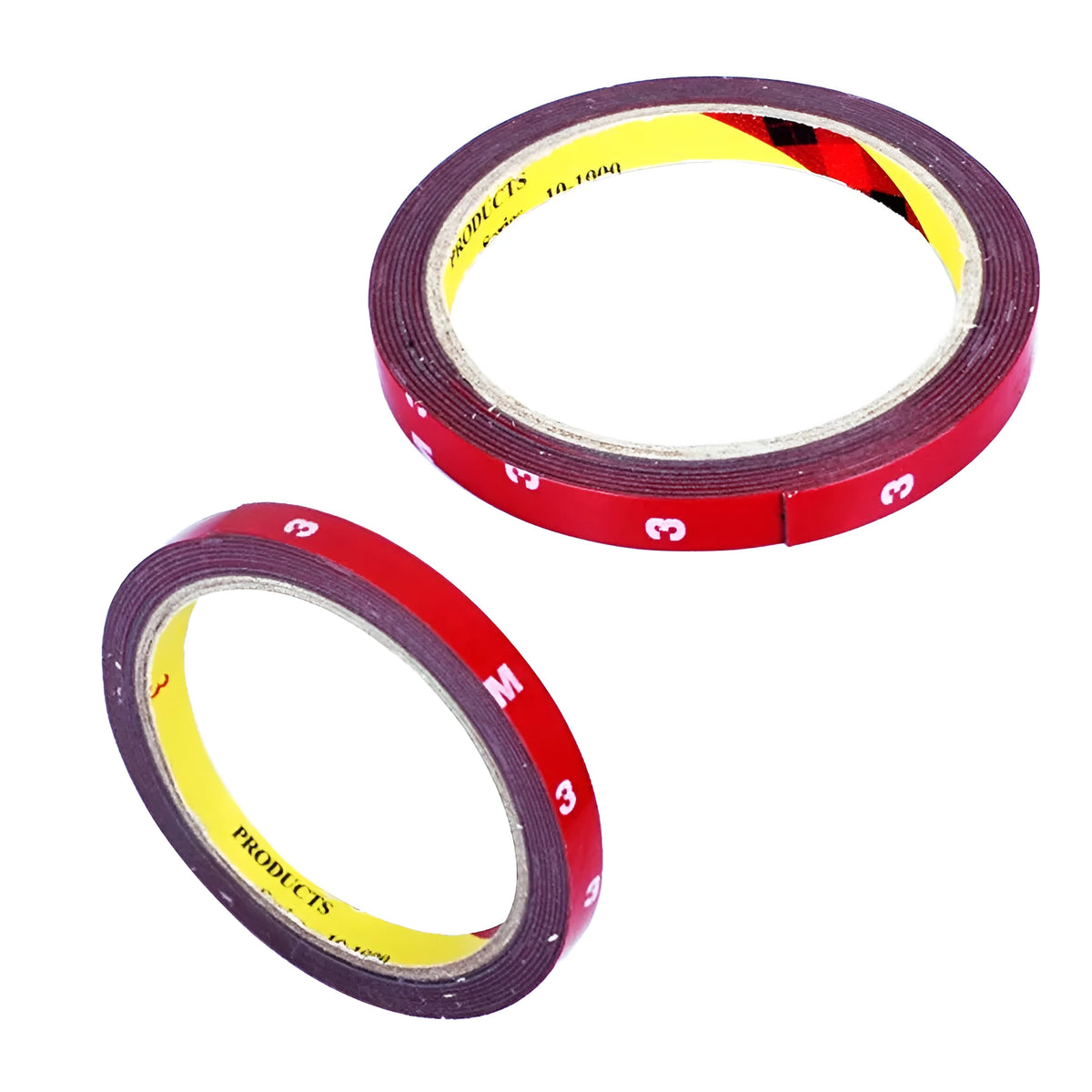 Red double sided adhesive M3 tape 0.6cm width acrylic foam on a car badge