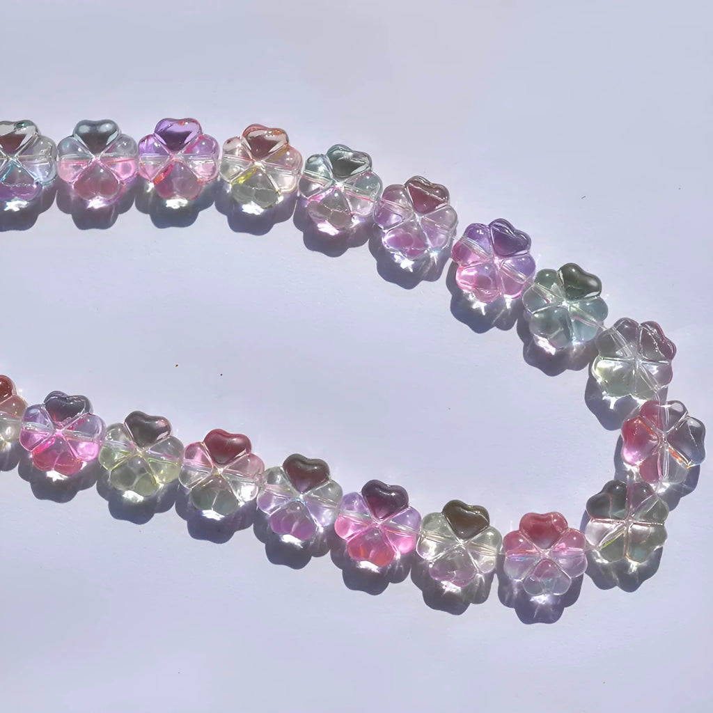 20 gradient colour 10mm crystal glass beads with four-leaf clover water droplet pattern and iridescent electroplated finish