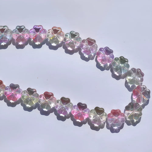 20 gradient colour 10mm crystal glass beads with four-leaf clover water droplet pattern and iridescent electroplated finish