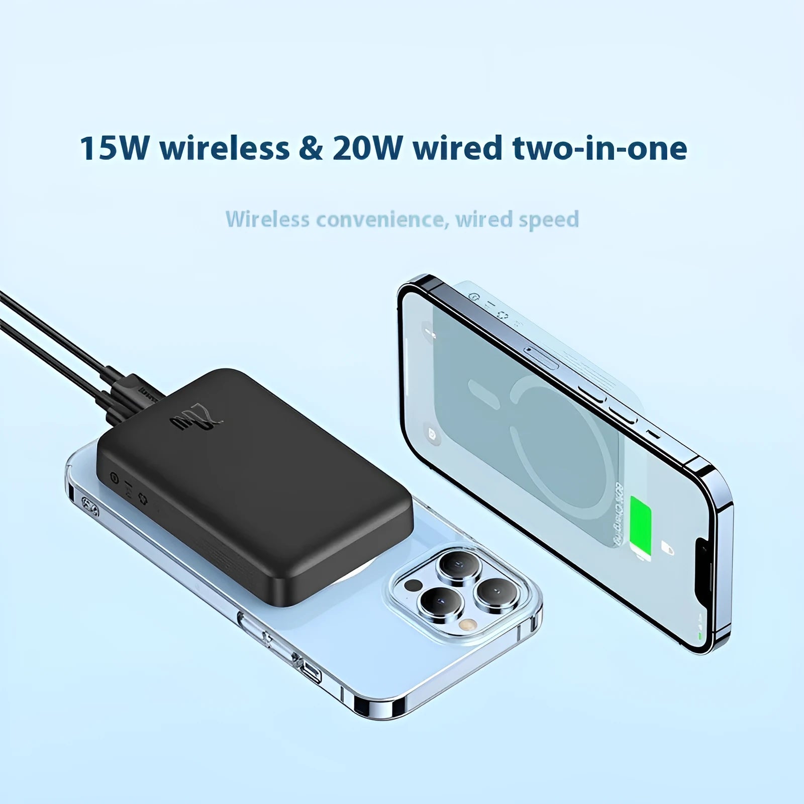 Magnetic mini wireless fast charging power bank with silicone case in various colours