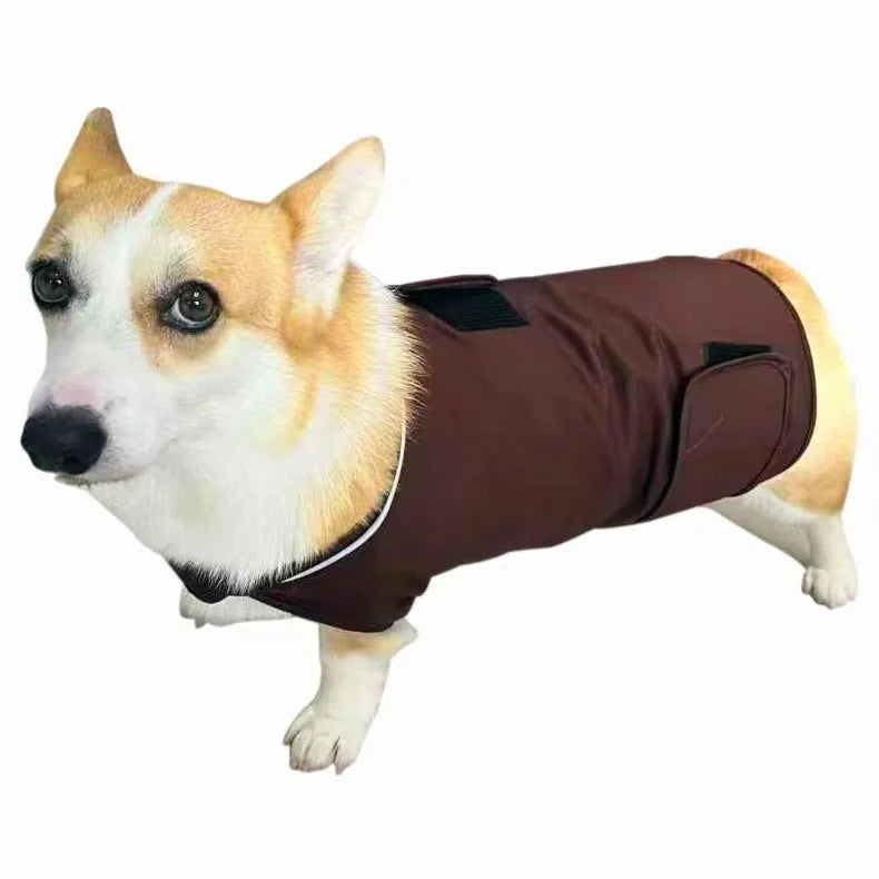 Dog wearing anxiety relief tank top in brocade cotton Ponte-de-Roma fabric