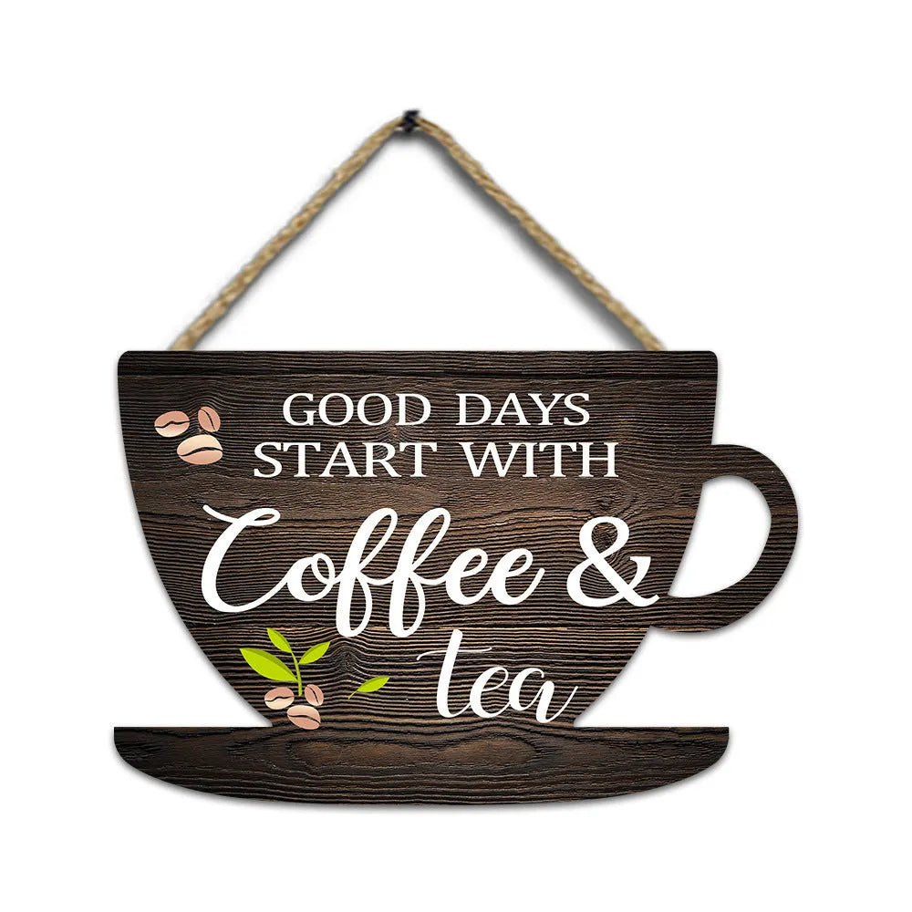 Retro coffee cup wooden hanging sign, 30 x 20 x 0.5cm, UV printed wood wall decor in American country style
