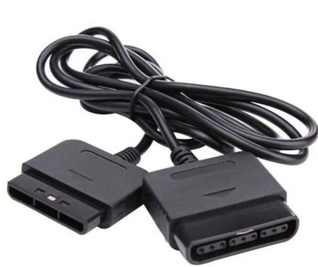 Black PS2 extension cable for controller and console, plastic game accessory lead, single connecting cable