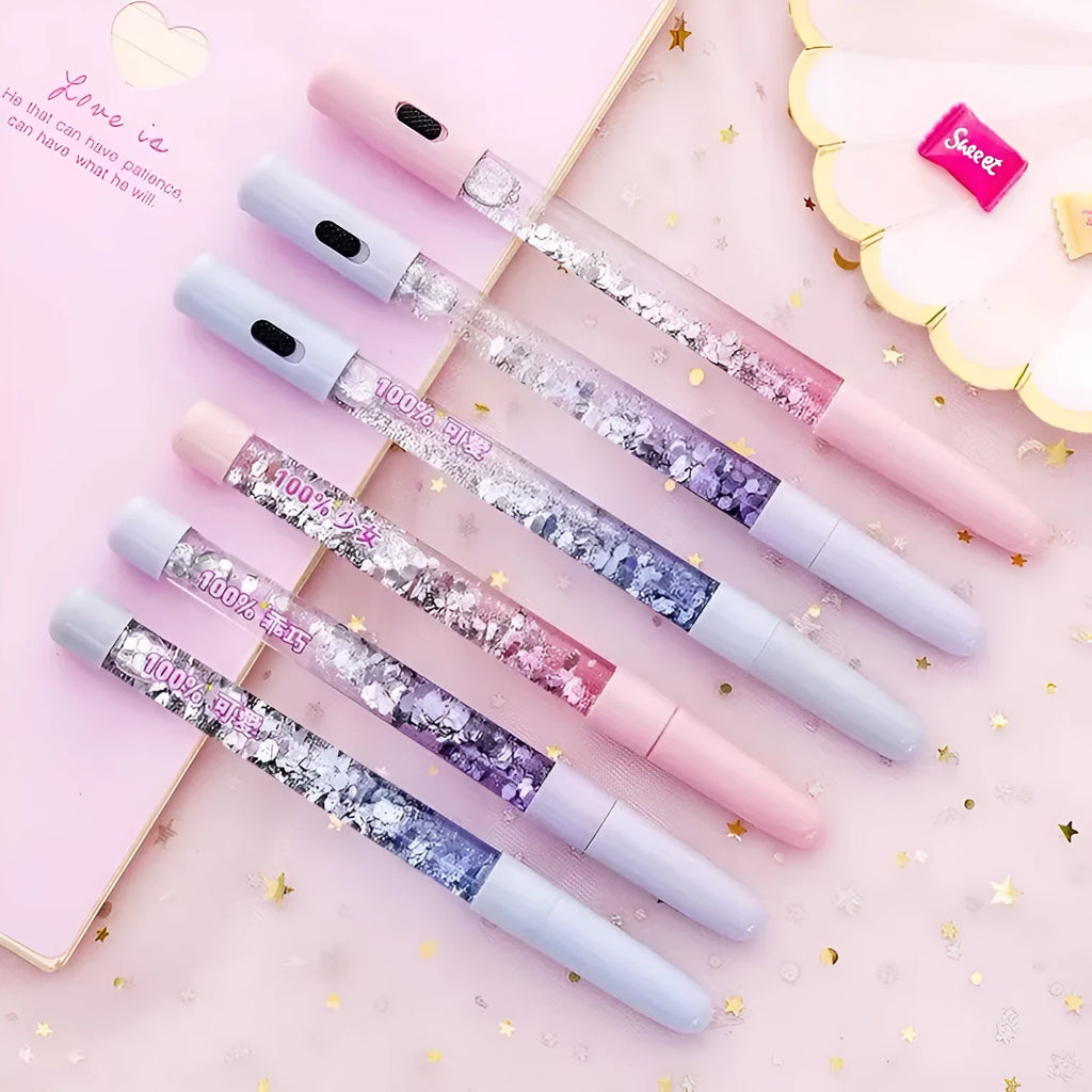 Luminous glitter quicksand pen with 0.5mm tip and black ink, 16cm plastic barrel, blue colour