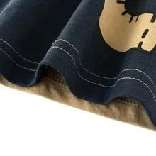 Children's cotton T-shirt with cool animal graphic print, short sleeves, available in Green lion, Grey giraffe, and Khaki Elephant designs.