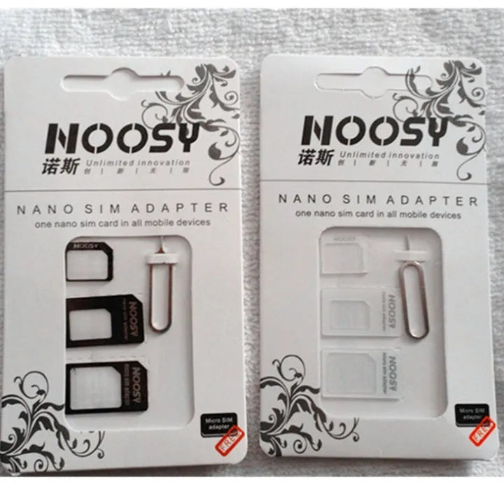 Three-piece black and white SIM card set with PC construction and Type 0 SIM card compatibility