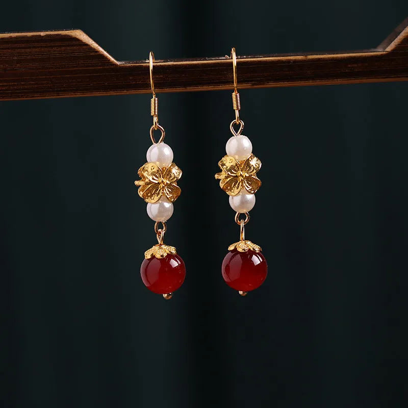 Geometric retro earrings with electroplated finish inspired by Han Cheongsam and vintage court styling