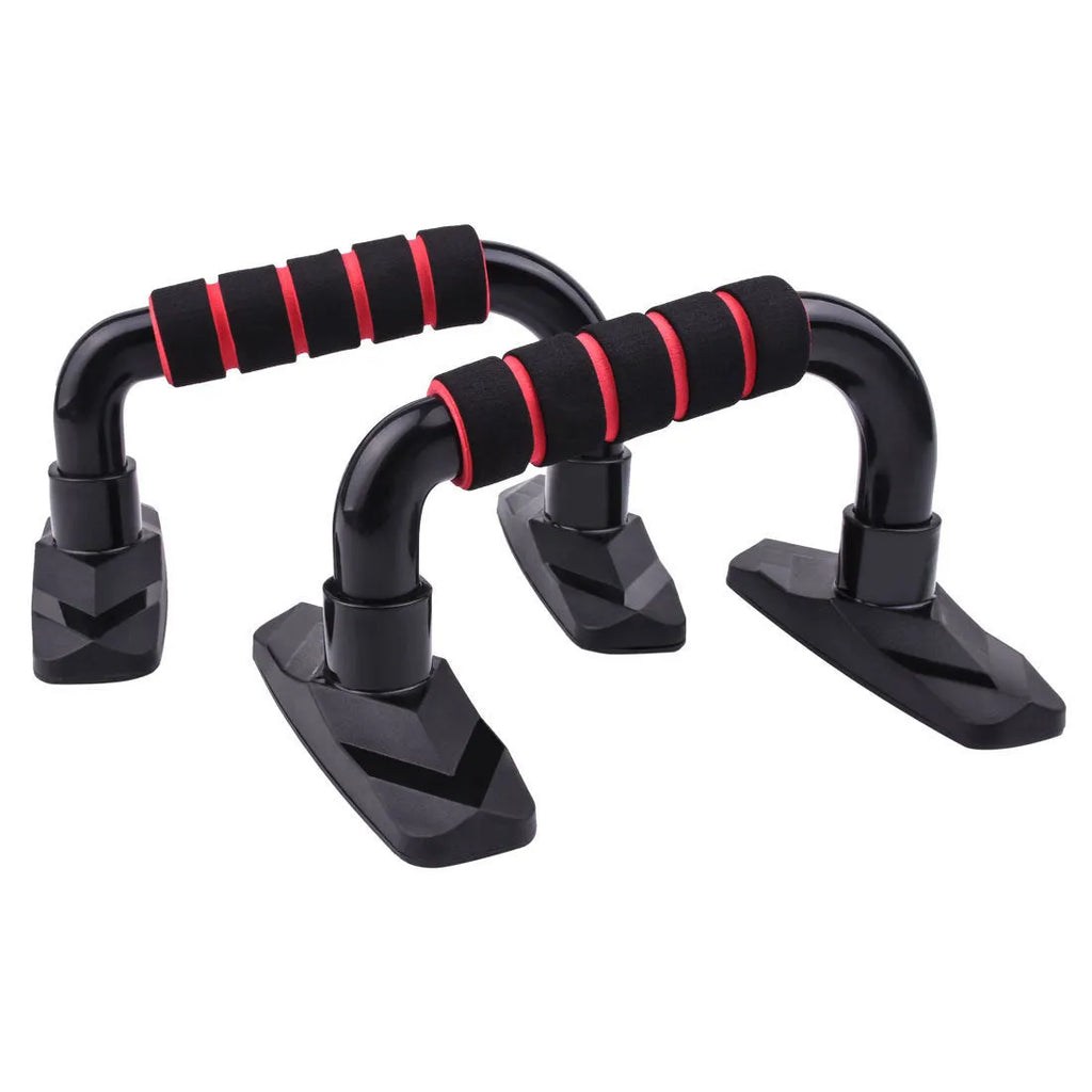 I-shaped push up bars with PP sponge grip in black, blue, grey and red colours for strength training