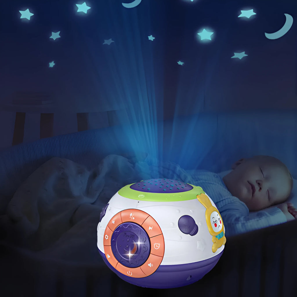 White starry sky night light projector for children with control buttons on top