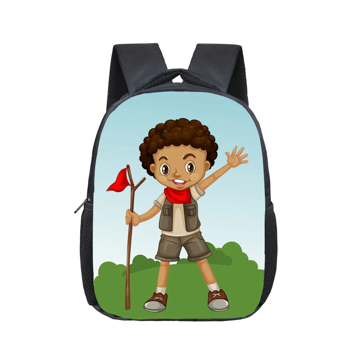 Children cartoon school bag with colourful design, waterproof polyester shell, and double straps