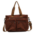 Large capacity women's soft corduroy shoulder messenger bag in beige, horizontal square shape