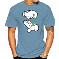 Men's hand kneaded weed print cotton t-shirt in front view on plain background