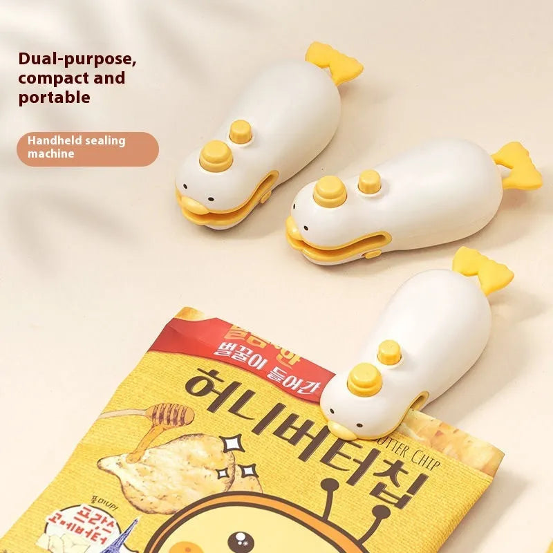 Small yellow duck animal jacquard design rechargeable handheld sealing machine with charging cable