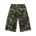 Men's camouflage wide leg cropped jeans with side stitching and large front pockets