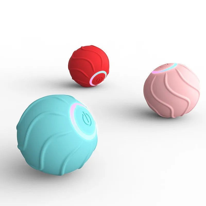 Smart cat toys rolling ball in blue silicone with automatic bouncing feature for interactive pet play