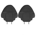 A pair of black leather motorcycle seat kick pads, each with a single pocket.