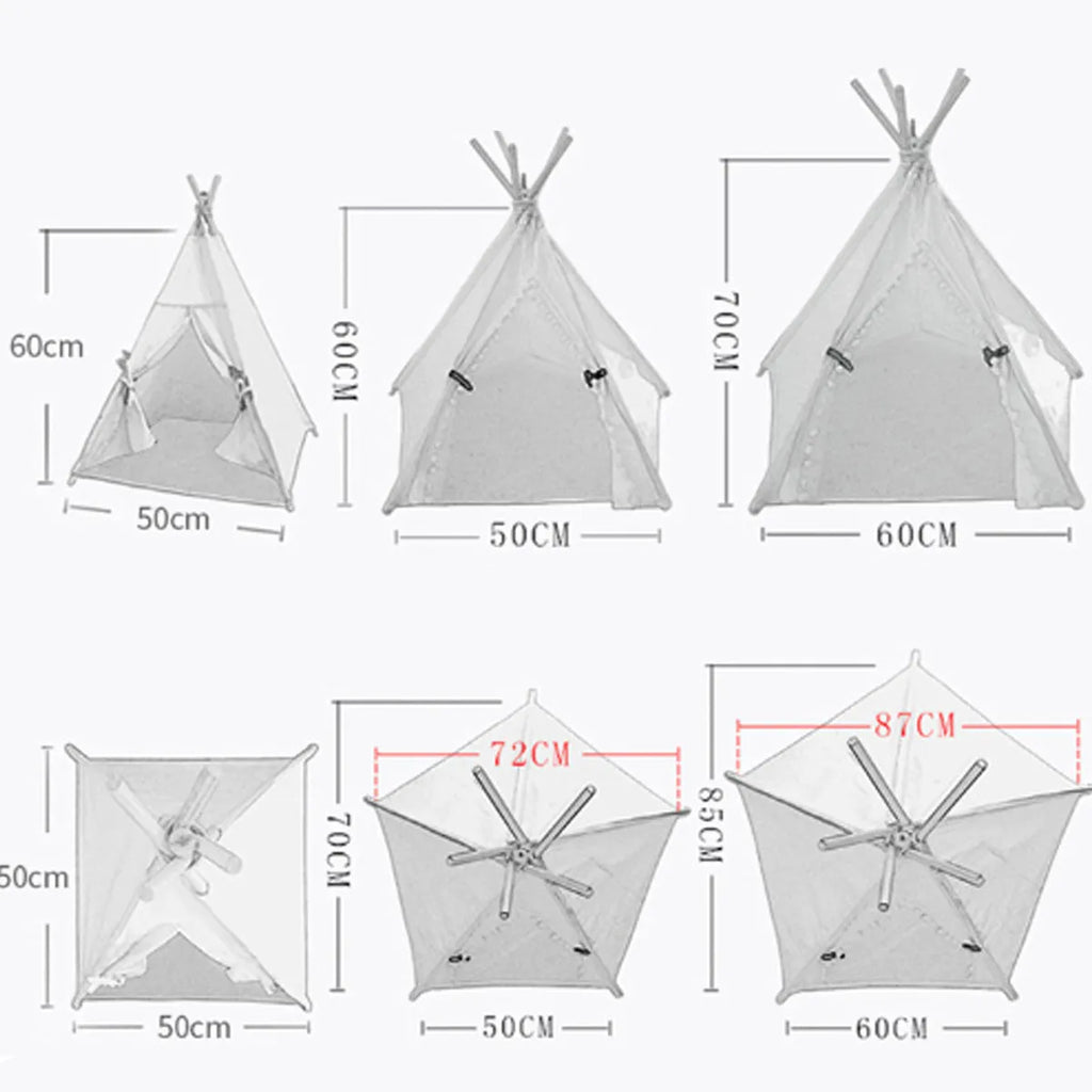 Portable pet teepee tent bed for small dogs cats rabbits with striped pattern