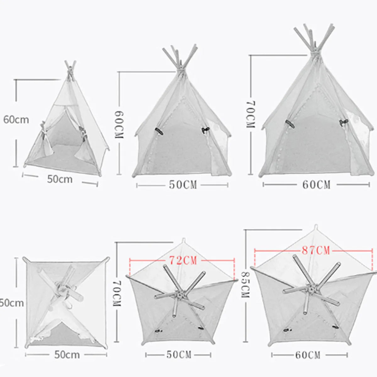 Portable pet teepee tent bed for small dogs cats rabbits with striped pattern