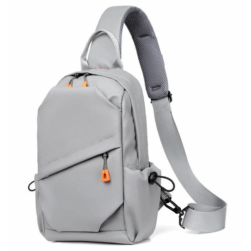 Men's black polyester crossbody bag with single shoulder strap and waterproof features