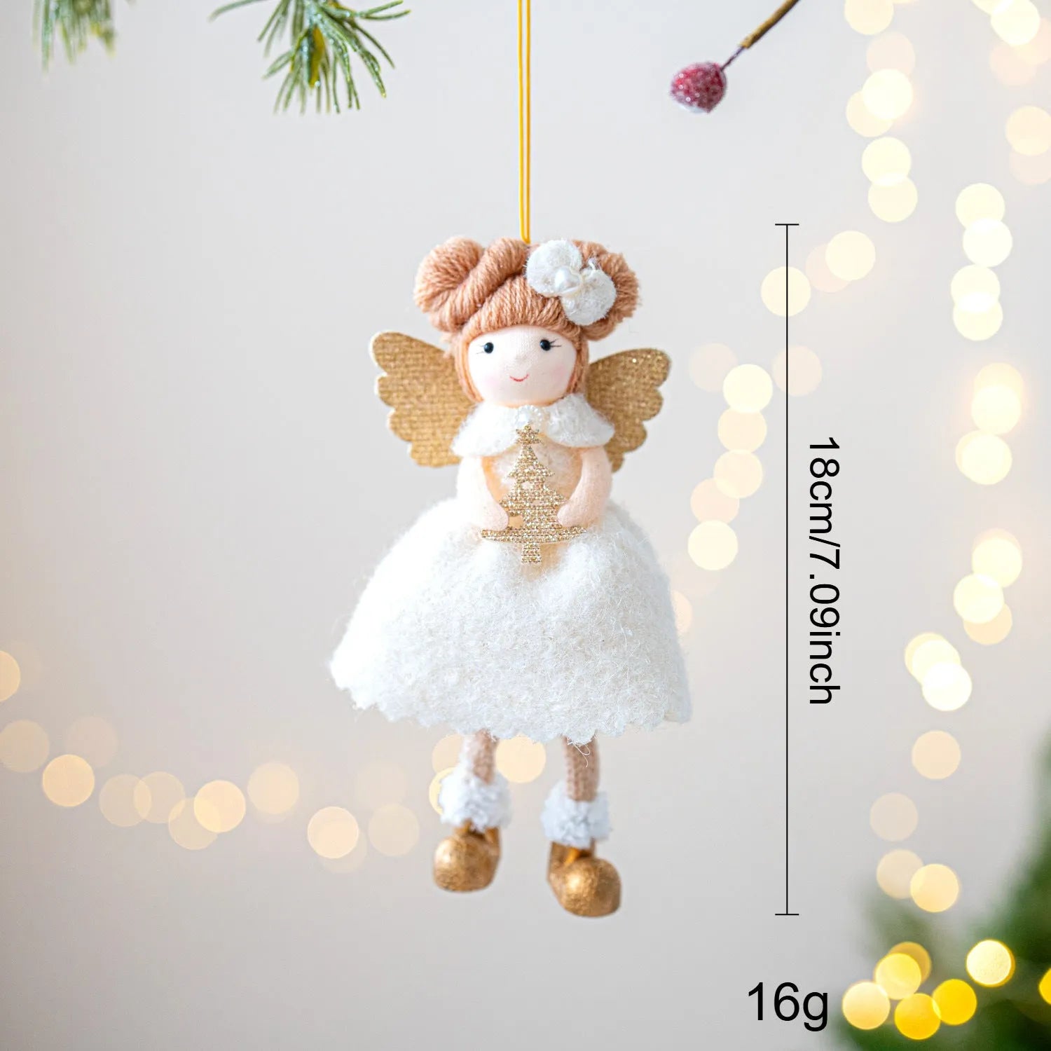Pink and white cloth angel wings plush Christmas pendant decoration with modern design