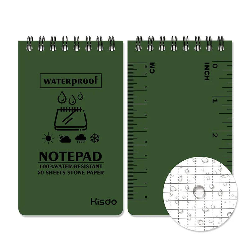 Waterproof spiral notepad with stone paper pages in camouflage pattern