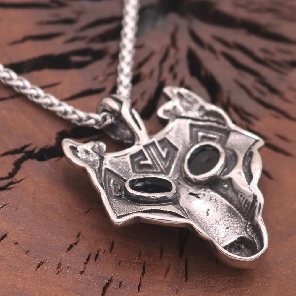 Wolf head titanium steel gold electroplated pendant with snake chain, Viking style, 3.8x4.7 cm